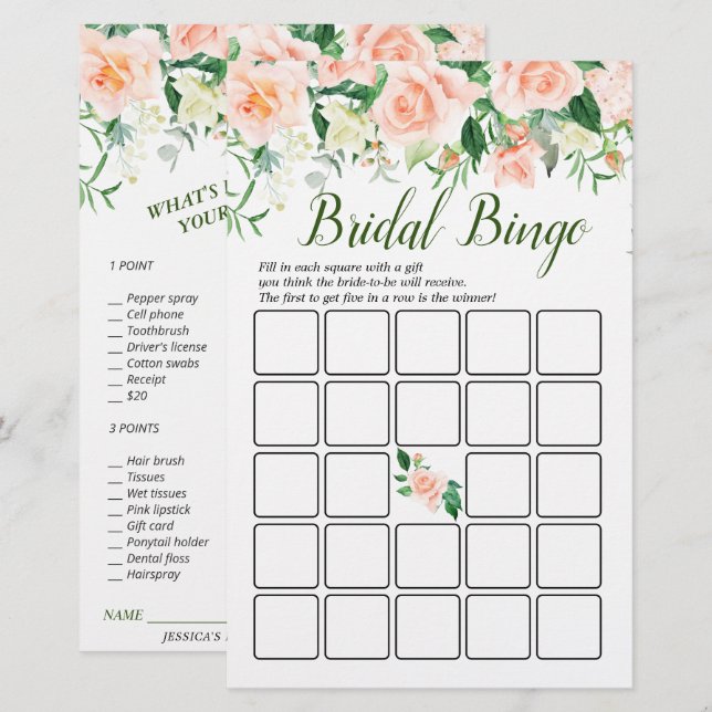 Elegant Blush Rose Double-Sided Bridal Shower Game (Front/Back)