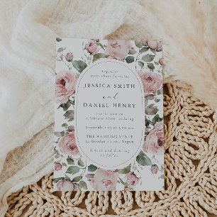 Elegant Blush Rose Floral Wedding Invitation