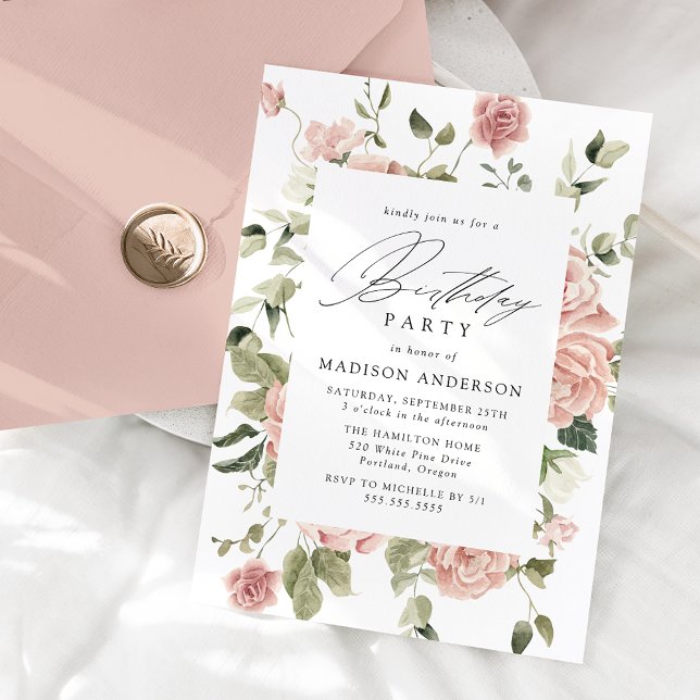 Elegant Blush Rose Garden Birthday Party Invitation (Creator Uploaded)
