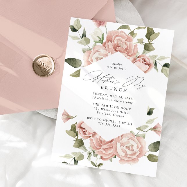 Elegant Blush Rose Garden Mother's Day Brunch Invitation (Creator Uploaded)