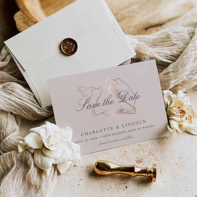 Elegant Blush & Rose Gold Conch Wedding Save The Date (Creator Uploaded)