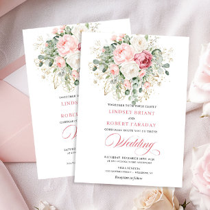 Elegant Blush Rose Gold Glitter Wedding Invitation