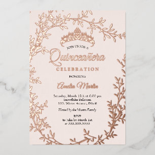 Elegant Blush Rose Gold Leaf Wreath Quinceanera