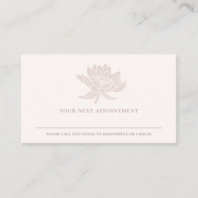 ELEGANT BLUSH ROSE GOLD LOTUS FLORAL APPOINTMENT BUSINESS CARD (Front)