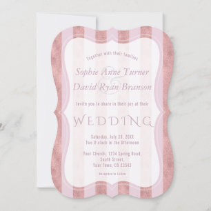 Elegant Blush Rose Gold Stripes Geometric Wedding Invitation