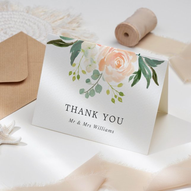 Elegant Blush Rose & Greene Wedding Thank You Card (Creator Uploaded)