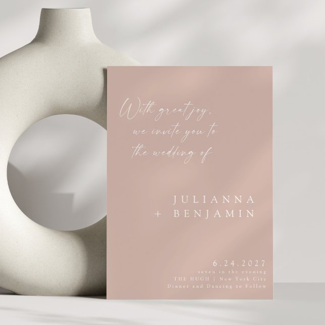 Elegant Blush Rose Minimalist Chic Script Wedding Invitation (Creator Uploaded)