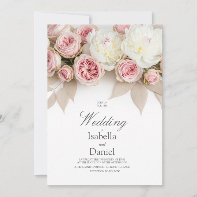 Elegant Blush Rose Wedding Invitation Template (Front)