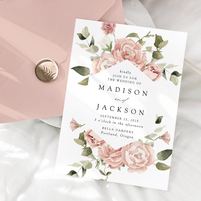 Elegant Blush Roses and Greenery Wedding Invitation (Creator Uploaded)