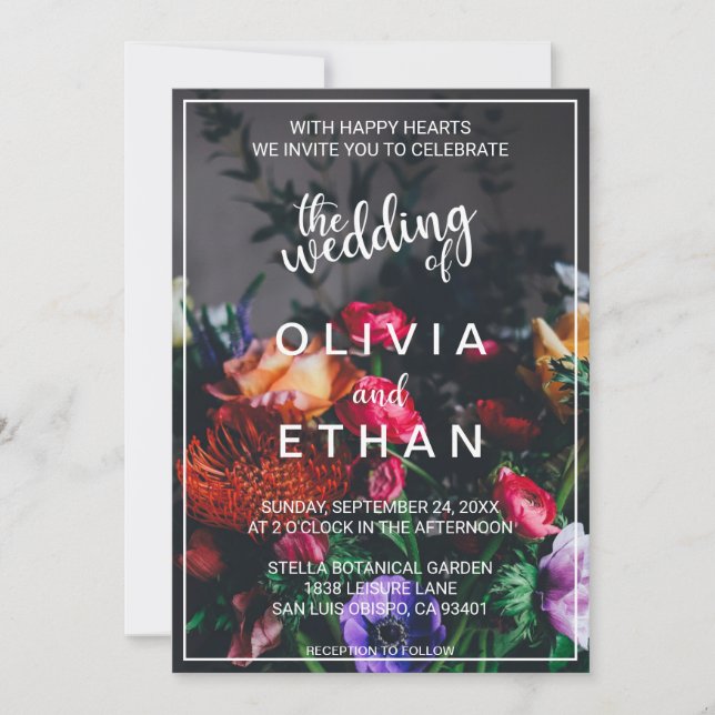Elegant blush roses blossom red floral wedding  invitation (Front)