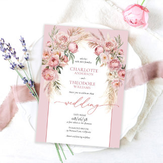 Elegant Blush Roses Boho Romantic Floral Wedding Invitation