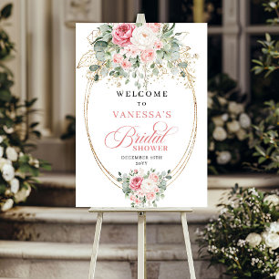 Elegant Blush Roses Bridal Shower Welcome Poster