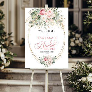 Elegant Blush Roses Gold Bridal Shower Welcome Poster