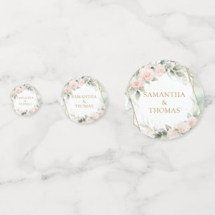 Elegant blush roses green gold sparkles wedding  confetti