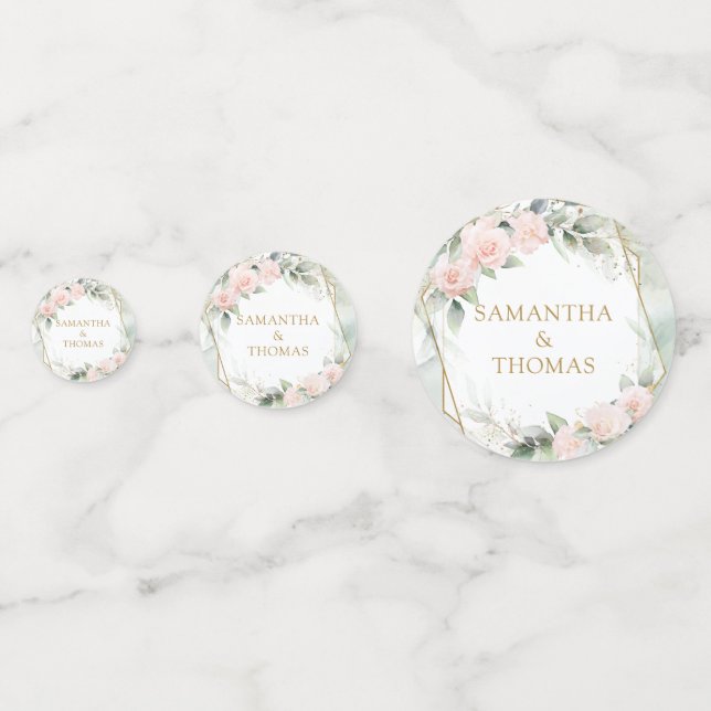 Elegant blush roses green gold sparkles wedding  confetti (Fronts)