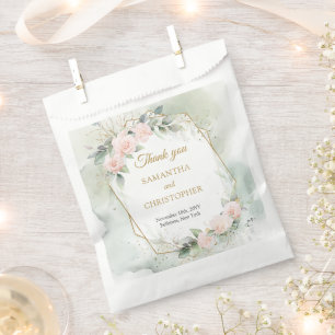 Elegant blush roses greenery and gold wedding favour bag