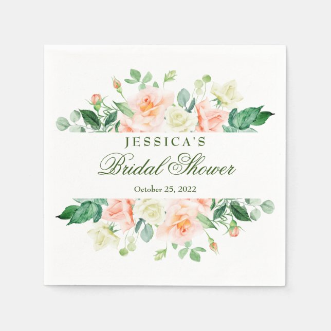 Elegant Blush Roses Greenery Bridal Shower Paper Napkin (Front)