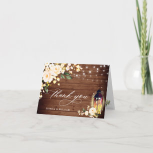 Elegant Blush Roses Rustic Wood Lantern Thank You Card