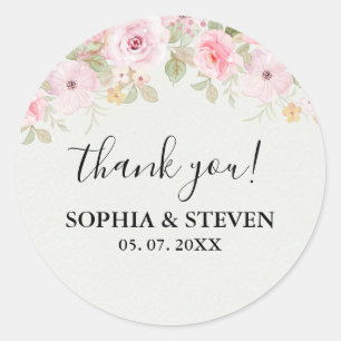 Elegant blush roses wedding classic round sticker