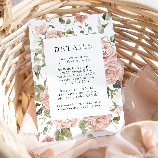 Elegant Blush Roses Wedding Details Card (Creator Uploaded)