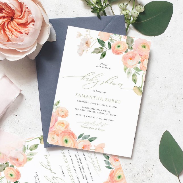 Elegant Blush & Sage Green Baby Shower Invitation (Creator Uploaded)