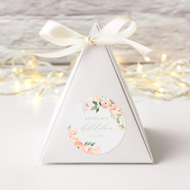 Elegant Blush & Sage Green Bridal Shower Classic Round Sticker (Creator Uploaded)