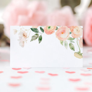 Elegant Blush & Sage Green Flowers Wedding Place Card