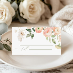 Elegant Blush & Sage Green Flowers Wedding  Place Card