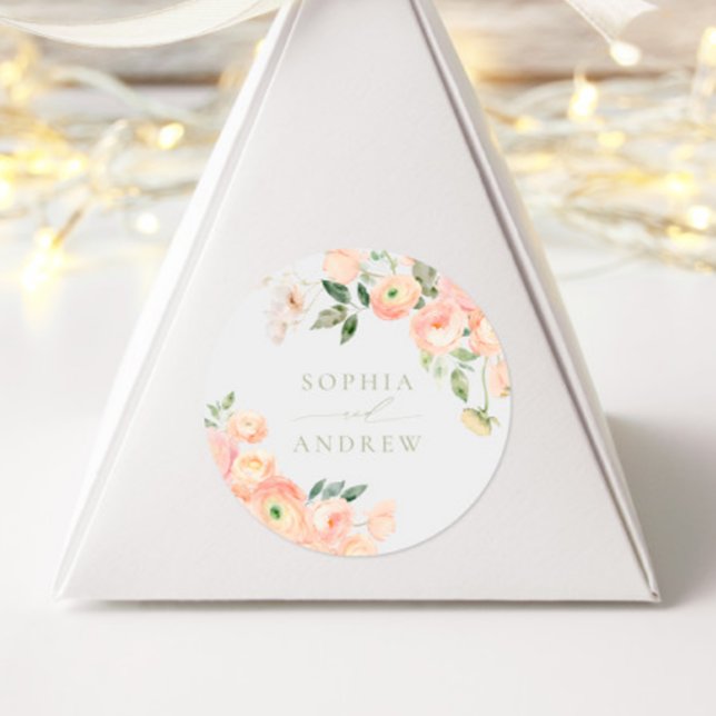 Elegant Blush & Sage Green Wedding Classic Round Sticker (Creator Uploaded)