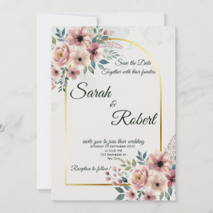 Elegant Blush Sage Wedding Save The Date Floral Invitation