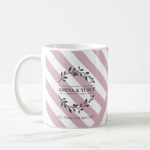 Elegant Blush Stripes & Botanical Wreath Mug