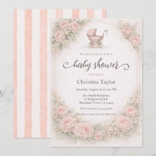 Elegant Blush Vintage Rose Baby Shower Invitation