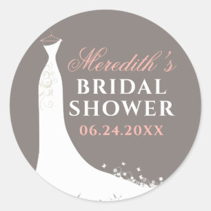 Elegant Blush Warm Grey Gown Bridal Classic Round Sticker