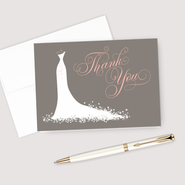 Elegant Blush Warm Grey Wedding Gown Bridal Show Thank You Card (Creator Uploaded)
