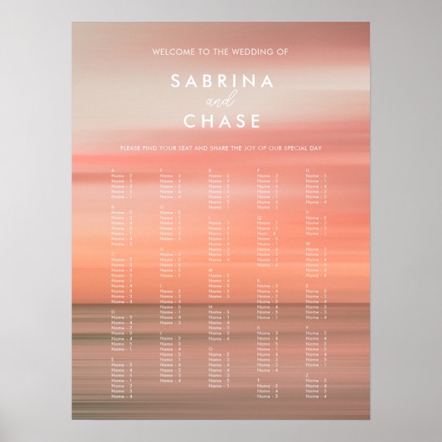 Elegant Blush Watercolor Alphabetical Wedding Sign (Front)