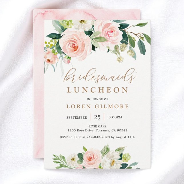 Elegant Blush Watercolor Bridesmaids' Luncheon Inv Invitation (Creator Uploaded)