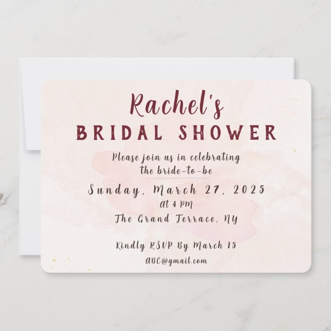 Elegant Blush Watercolor Floral Bridal Shower  Invitation (Front)