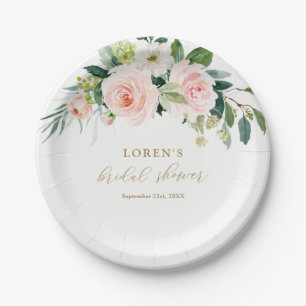 Elegant Blush Watercolor Floral Bridal Shower Paper Plate