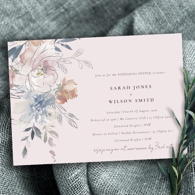 Elegant Blush Watercolor Floral Rehearsal Dinner Invitation (Creator Uploaded)
