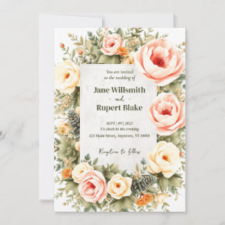 Elegant Blush Watercolor Floral Wedding Invitation