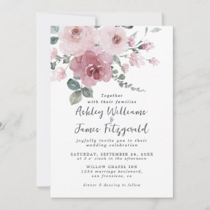 Elegant Blush Watercolor Floral Wedding Invitation