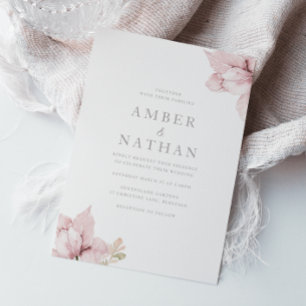 Elegant Blush Watercolor Floral Wedding Invitation