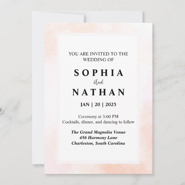 Elegant Blush Watercolor Wedding Invitation (Front)