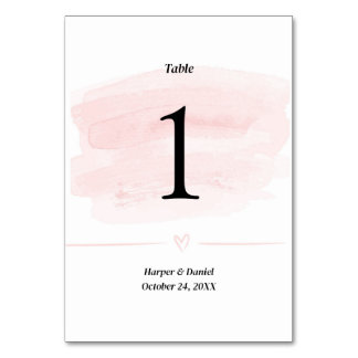 Elegant Blush Watercolor Wedding Table Number