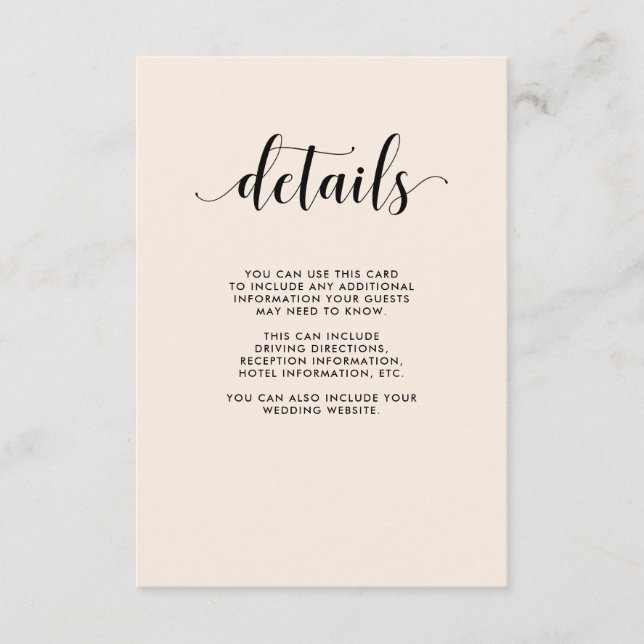 Elegant Blush Wedding Guest Details Enclosure Card (Front)
