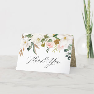 Elegant Blush & White Floral Spring Wedding Thank You Card