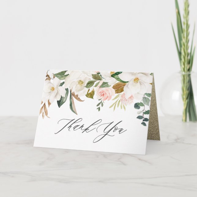 Elegant Blush & White Floral Spring Wedding Thank You Card (Front)