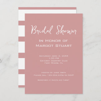 Elegant Blush White Script Stripe Bridal Shower  Invitation
