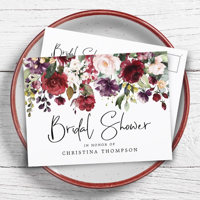Elegant Blush Wine Floral Bridal Shower Invitation (Creator Uploaded)