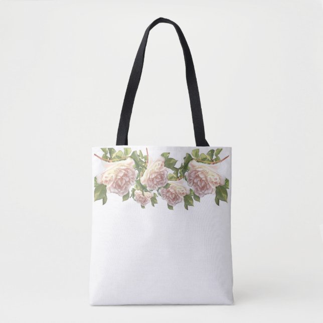 Elegant Blushing Ivory Peach pink Roses Tote Bag (Front)